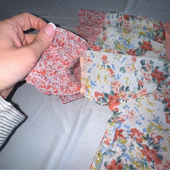 Free People vibes Orange Short Sleeve Tee with Floral Ruffle Sleeves - Picture 2 of 7